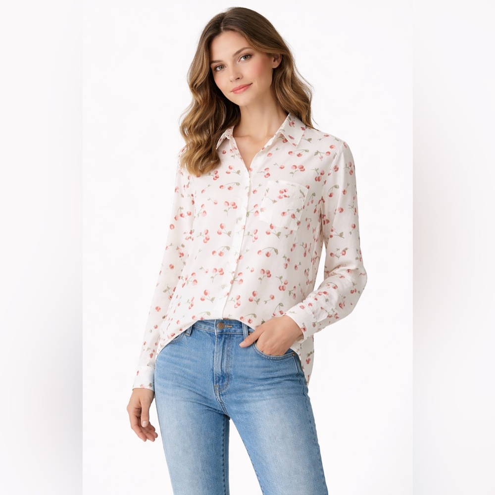 Caara Cherry Print Daphne Top Size Medium